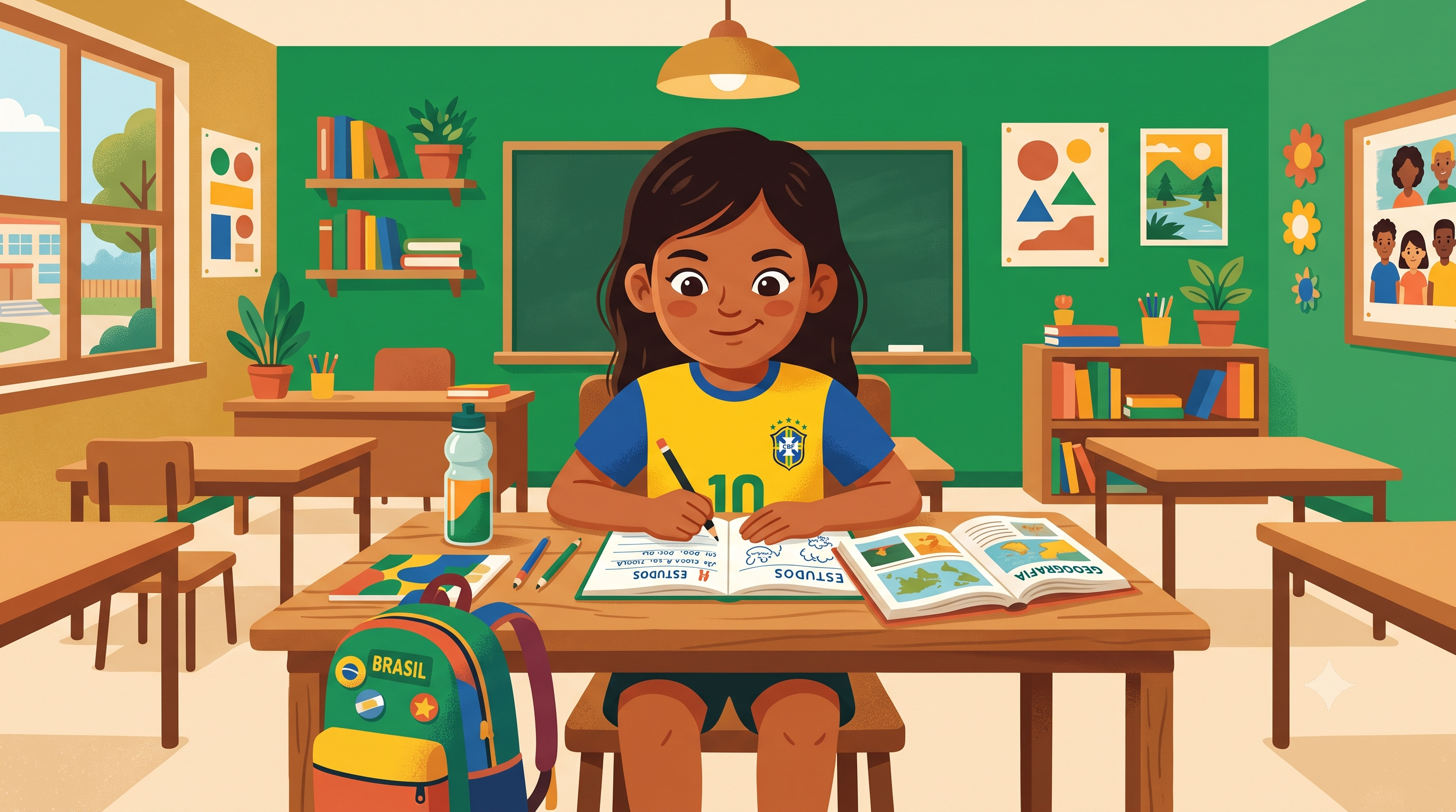 Criança com camisa da Seleção Brasileira olhando para frente com expressão determinada