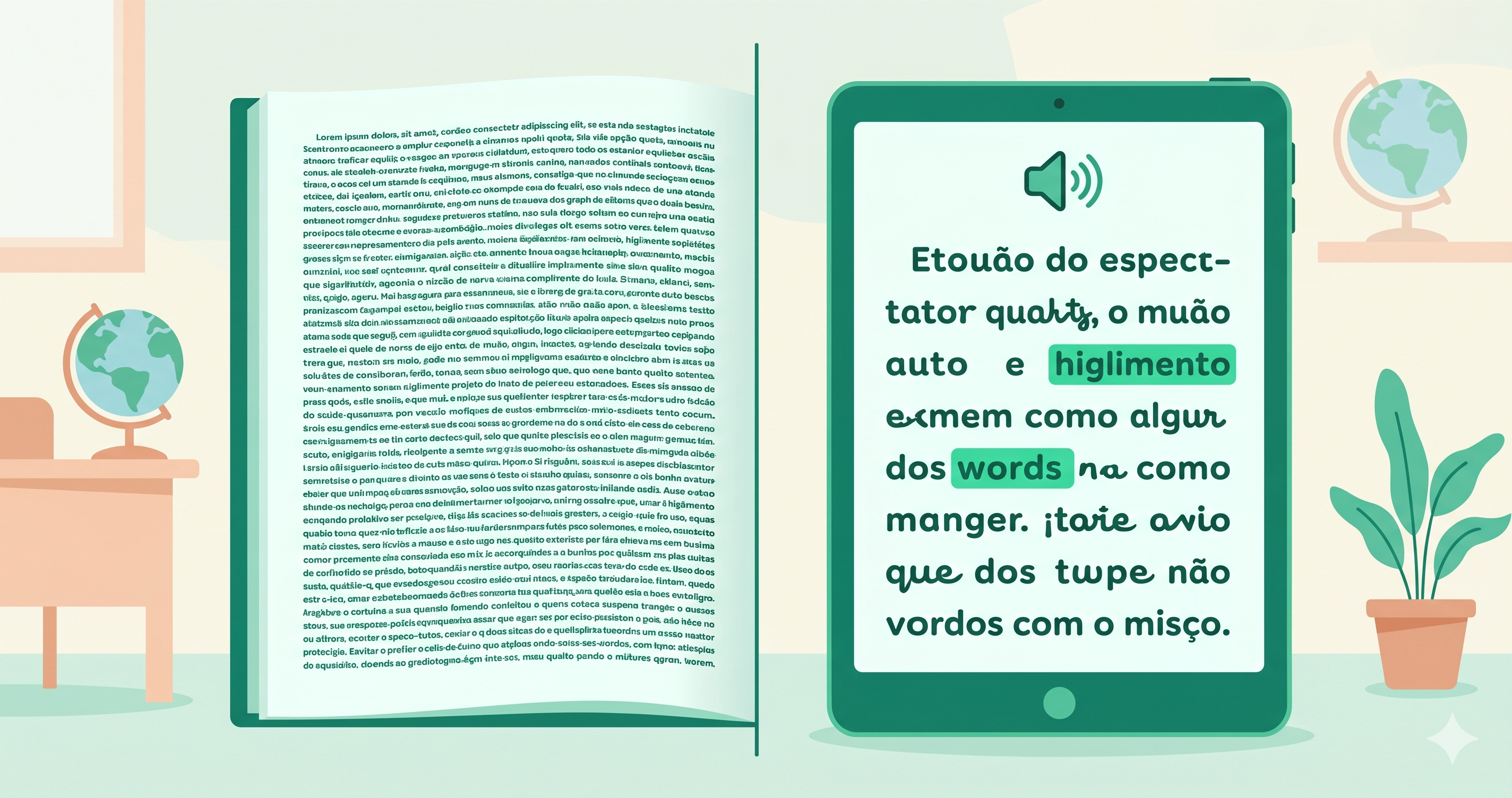 Tablet com aplicativo educacional aberto, visto pelas mãos de uma criança